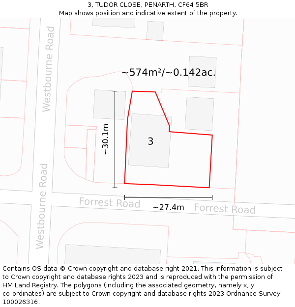 3, TUDOR CLOSE, PENARTH, CF64 5BR: Plot and title map