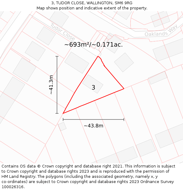 3, TUDOR CLOSE, WALLINGTON, SM6 9RG: Plot and title map