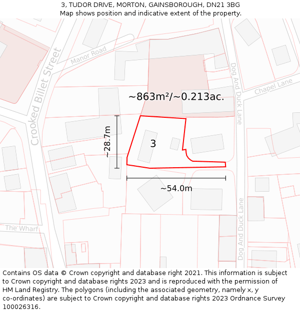 3, TUDOR DRIVE, MORTON, GAINSBOROUGH, DN21 3BG: Plot and title map