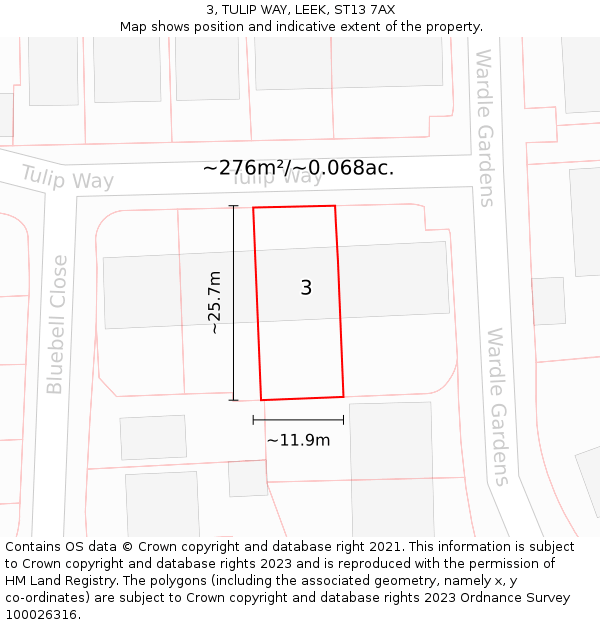 3, TULIP WAY, LEEK, ST13 7AX: Plot and title map