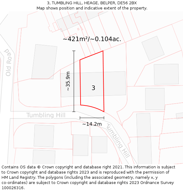 3, TUMBLING HILL, HEAGE, BELPER, DE56 2BX: Plot and title map