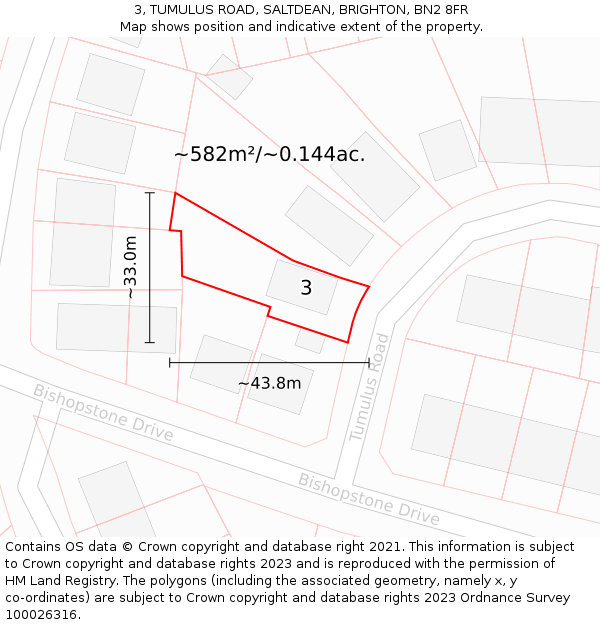 3, TUMULUS ROAD, SALTDEAN, BRIGHTON, BN2 8FR: Plot and title map
