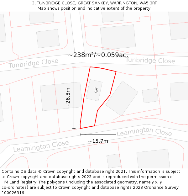 3, TUNBRIDGE CLOSE, GREAT SANKEY, WARRINGTON, WA5 3RF: Plot and title map