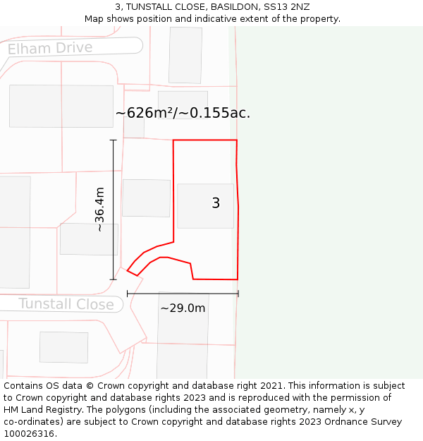 3, TUNSTALL CLOSE, BASILDON, SS13 2NZ: Plot and title map