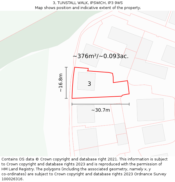 3, TUNSTALL WALK, IPSWICH, IP3 9WS: Plot and title map