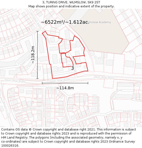 3, TURING DRIVE, WILMSLOW, SK9 2ST: Plot and title map