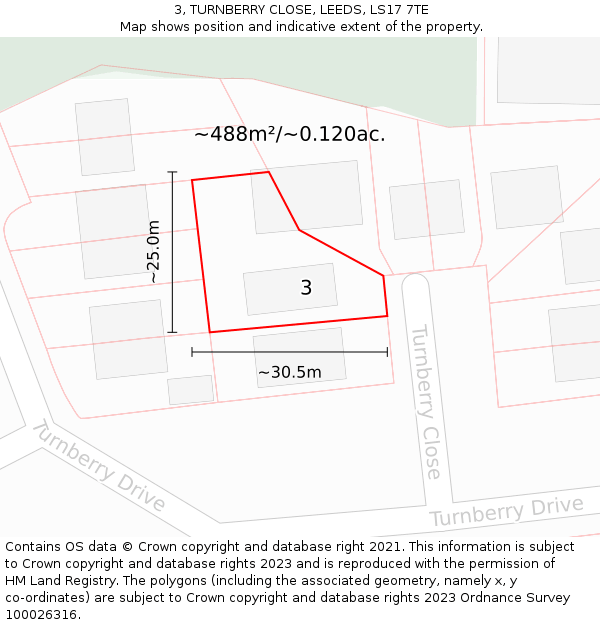 3, TURNBERRY CLOSE, LEEDS, LS17 7TE: Plot and title map