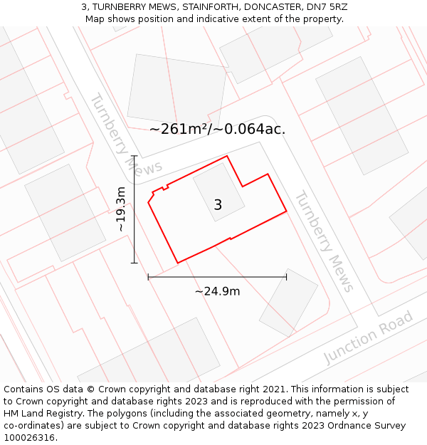 3, TURNBERRY MEWS, STAINFORTH, DONCASTER, DN7 5RZ: Plot and title map