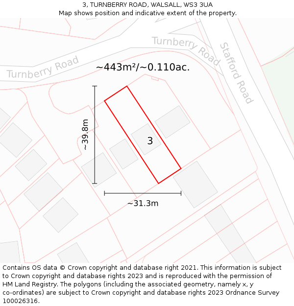 3, TURNBERRY ROAD, WALSALL, WS3 3UA: Plot and title map