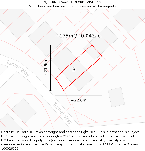 3, TURNER WAY, BEDFORD, MK41 7LY: Plot and title map