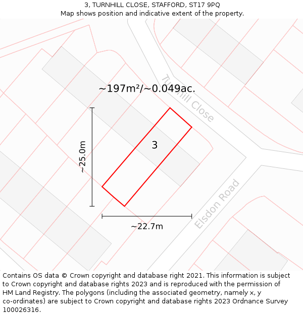 3, TURNHILL CLOSE, STAFFORD, ST17 9PQ: Plot and title map