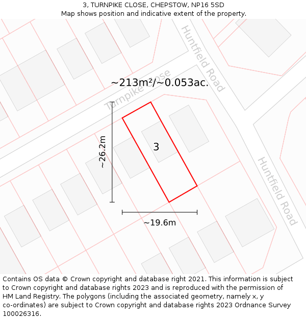 3, TURNPIKE CLOSE, CHEPSTOW, NP16 5SD: Plot and title map