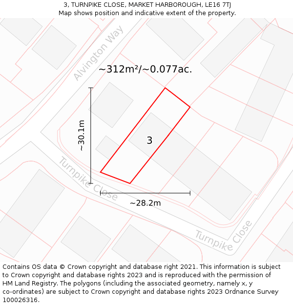 3, TURNPIKE CLOSE, MARKET HARBOROUGH, LE16 7TJ: Plot and title map