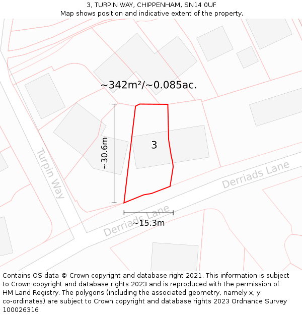 3, TURPIN WAY, CHIPPENHAM, SN14 0UF: Plot and title map