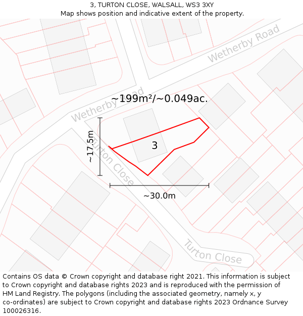 3, TURTON CLOSE, WALSALL, WS3 3XY: Plot and title map