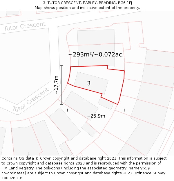 3, TUTOR CRESCENT, EARLEY, READING, RG6 1FJ: Plot and title map