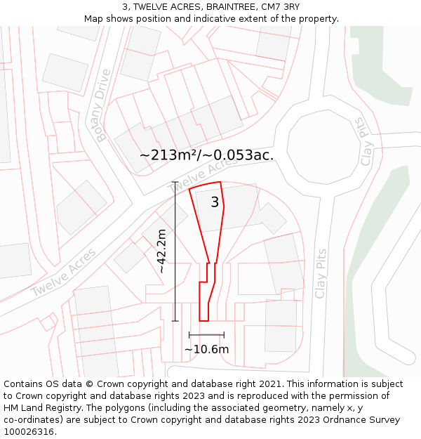 3, TWELVE ACRES, BRAINTREE, CM7 3RY: Plot and title map