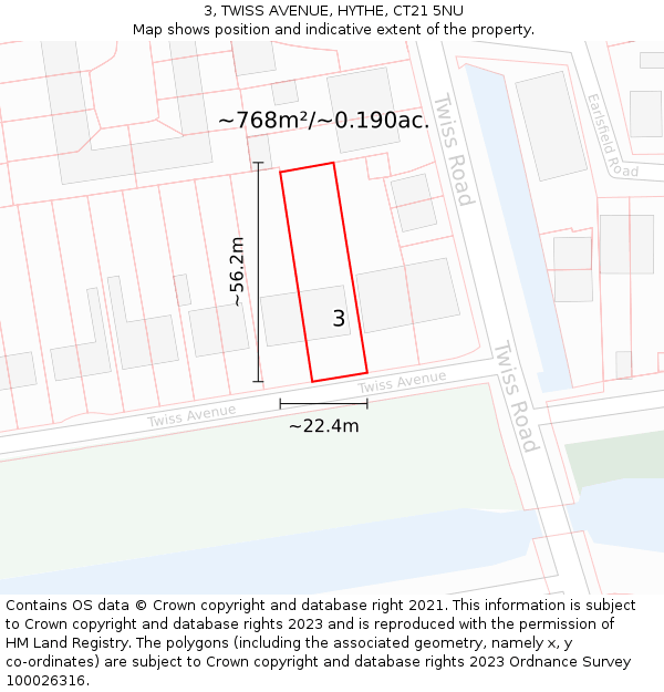 3, TWISS AVENUE, HYTHE, CT21 5NU: Plot and title map
