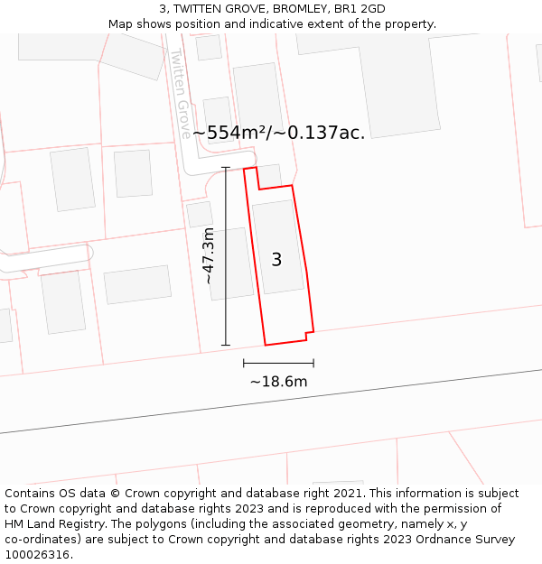 3, TWITTEN GROVE, BROMLEY, BR1 2GD: Plot and title map