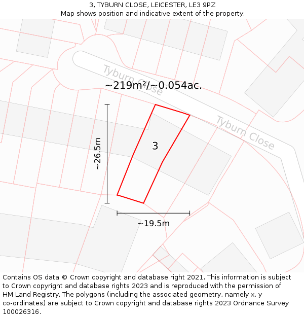 3, TYBURN CLOSE, LEICESTER, LE3 9PZ: Plot and title map