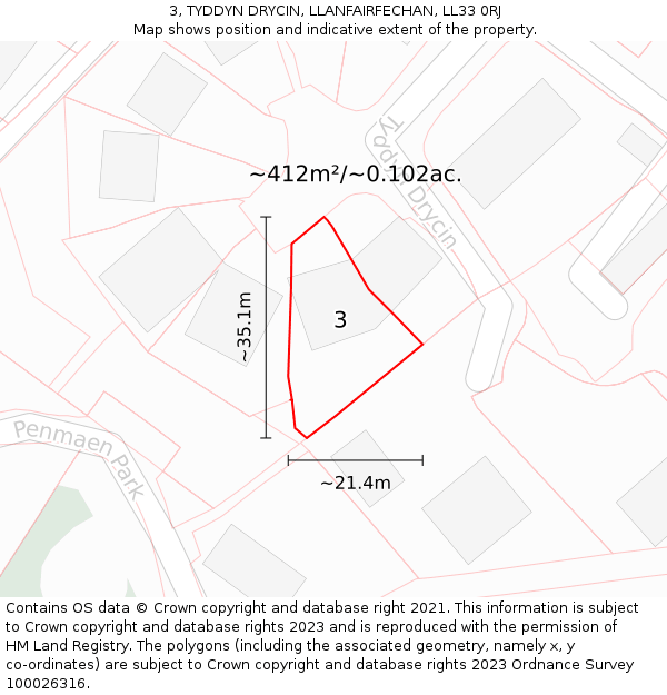 3, TYDDYN DRYCIN, LLANFAIRFECHAN, LL33 0RJ: Plot and title map