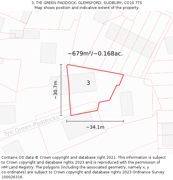 3, TYE GREEN PADDOCK, GLEMSFORD, SUDBURY, CO10 7TS: Plot and title map
