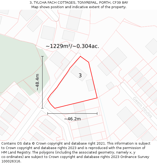 3, TYLCHA FACH COTTAGES, TONYREFAIL, PORTH, CF39 8AY: Plot and title map