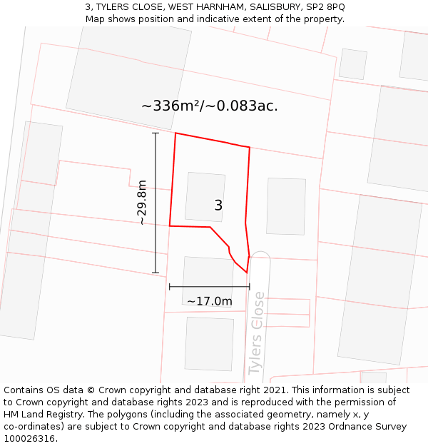 3, TYLERS CLOSE, WEST HARNHAM, SALISBURY, SP2 8PQ: Plot and title map