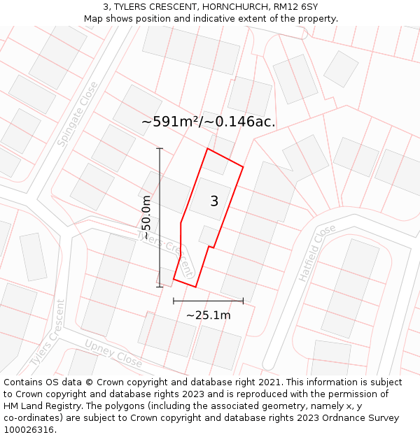 3, TYLERS CRESCENT, HORNCHURCH, RM12 6SY: Plot and title map