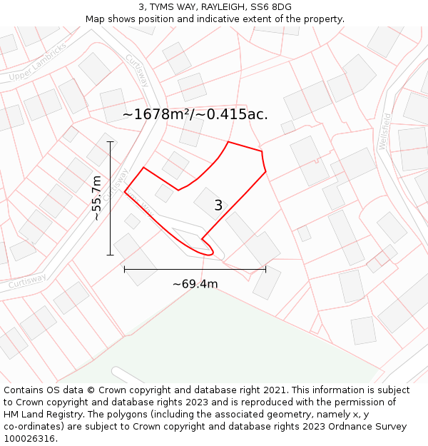 3, TYMS WAY, RAYLEIGH, SS6 8DG: Plot and title map