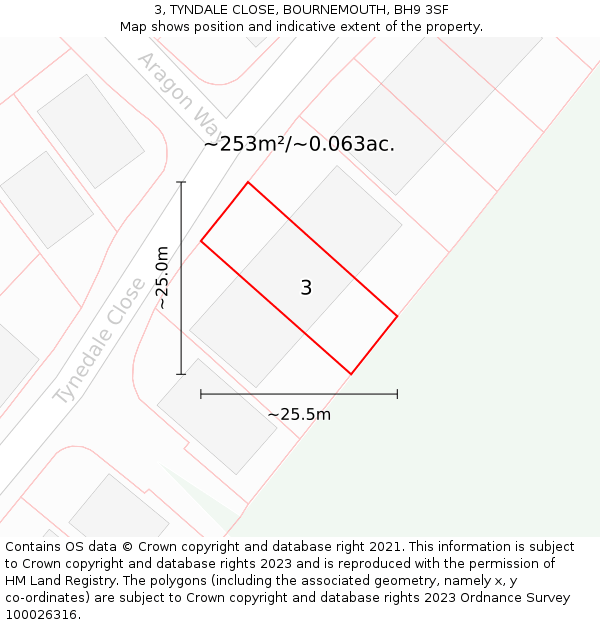 3, TYNDALE CLOSE, BOURNEMOUTH, BH9 3SF: Plot and title map
