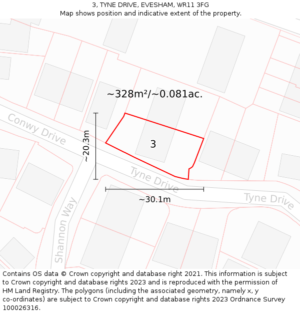 3, TYNE DRIVE, EVESHAM, WR11 3FG: Plot and title map