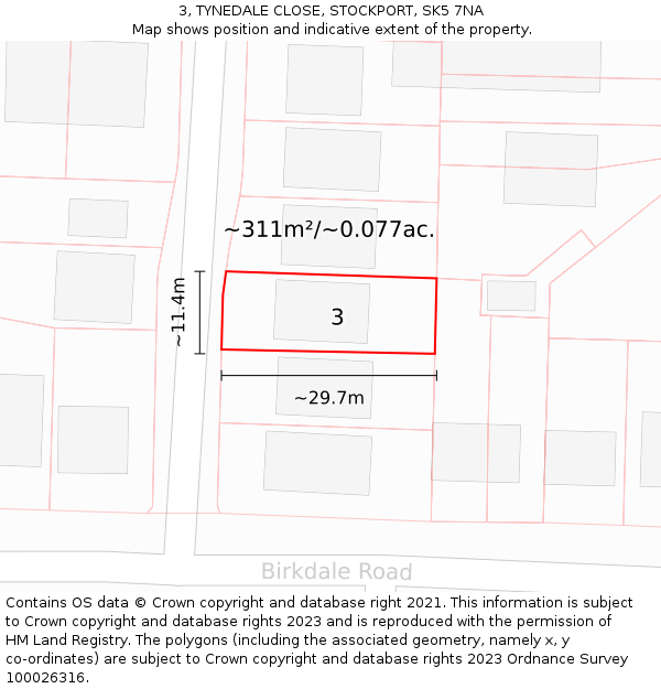 3, TYNEDALE CLOSE, STOCKPORT, SK5 7NA: Plot and title map