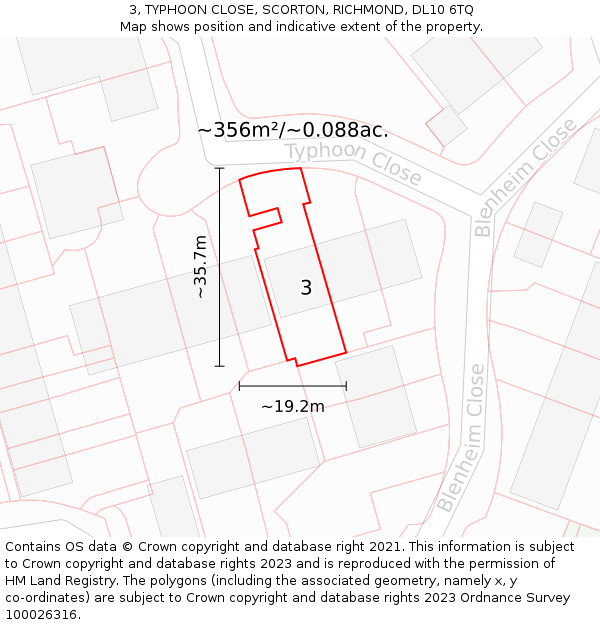3, TYPHOON CLOSE, SCORTON, RICHMOND, DL10 6TQ: Plot and title map
