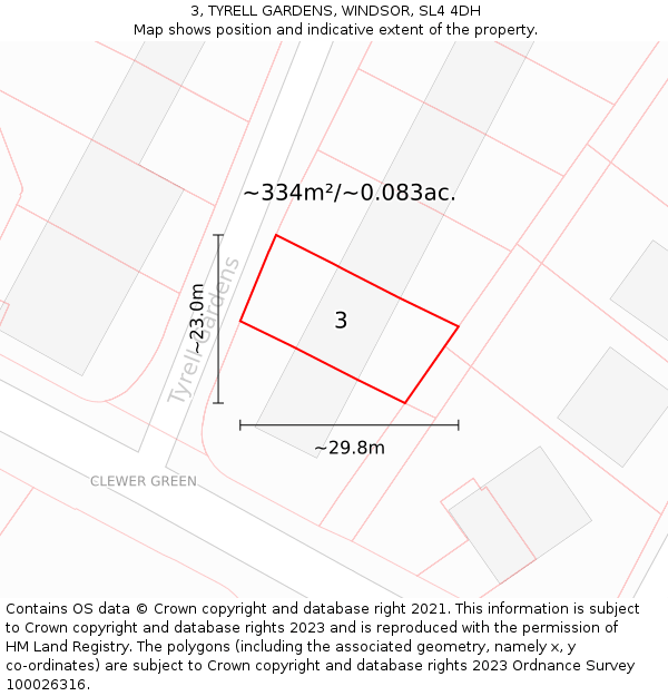 3, TYRELL GARDENS, WINDSOR, SL4 4DH: Plot and title map