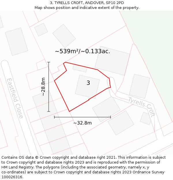 3, TYRELLS CROFT, ANDOVER, SP10 2PD: Plot and title map