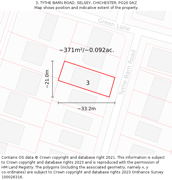 3, TYTHE BARN ROAD, SELSEY, CHICHESTER, PO20 0AZ: Plot and title map