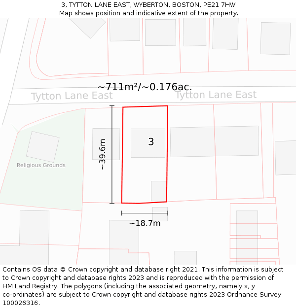 3, TYTTON LANE EAST, WYBERTON, BOSTON, PE21 7HW: Plot and title map