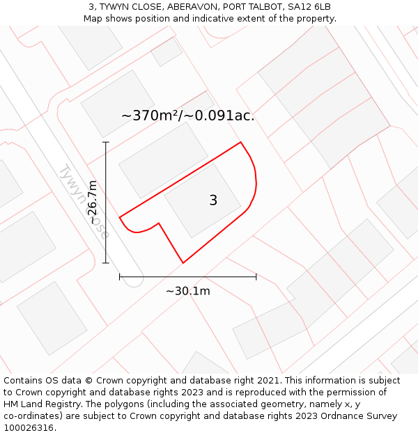 3, TYWYN CLOSE, ABERAVON, PORT TALBOT, SA12 6LB: Plot and title map