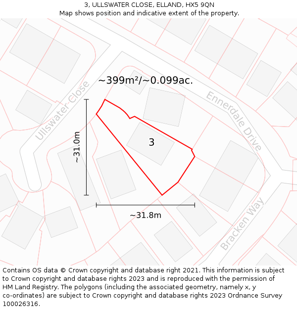 3, ULLSWATER CLOSE, ELLAND, HX5 9QN: Plot and title map