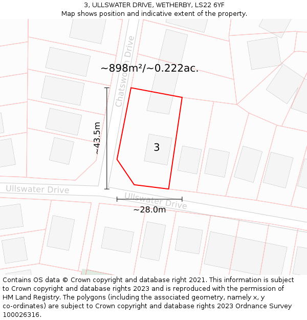 3, ULLSWATER DRIVE, WETHERBY, LS22 6YF: Plot and title map