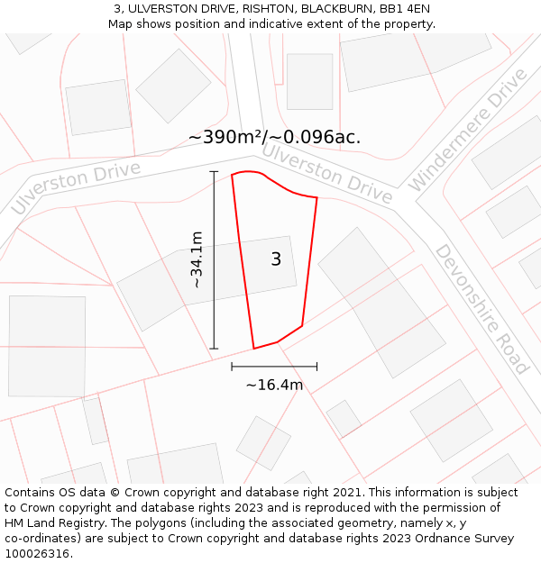 3, ULVERSTON DRIVE, RISHTON, BLACKBURN, BB1 4EN: Plot and title map