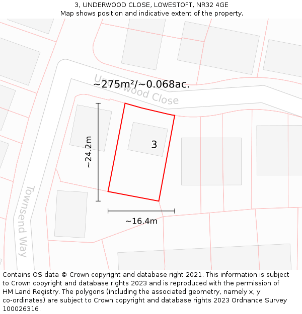 3, UNDERWOOD CLOSE, LOWESTOFT, NR32 4GE: Plot and title map