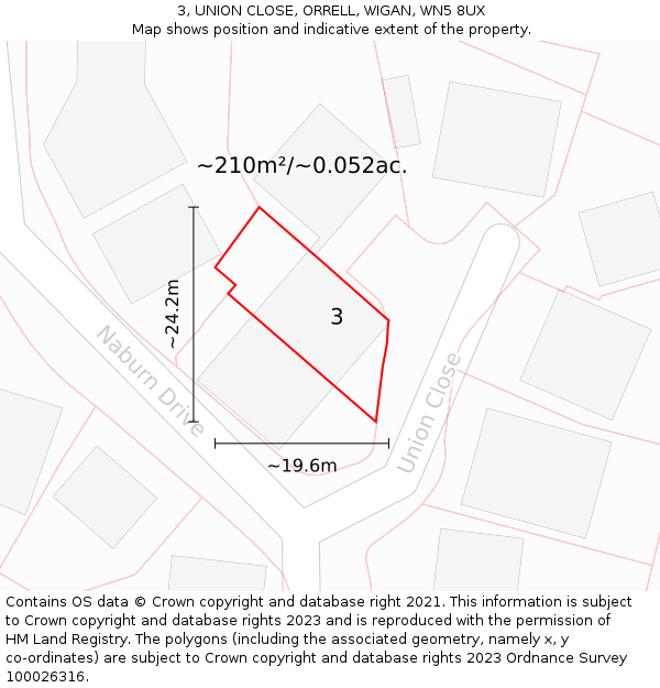 3, UNION CLOSE, ORRELL, WIGAN, WN5 8UX: Plot and title map