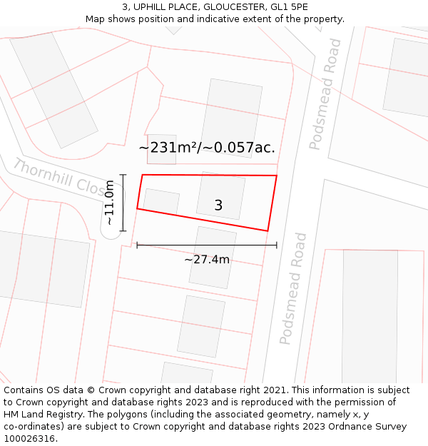 3, UPHILL PLACE, GLOUCESTER, GL1 5PE: Plot and title map