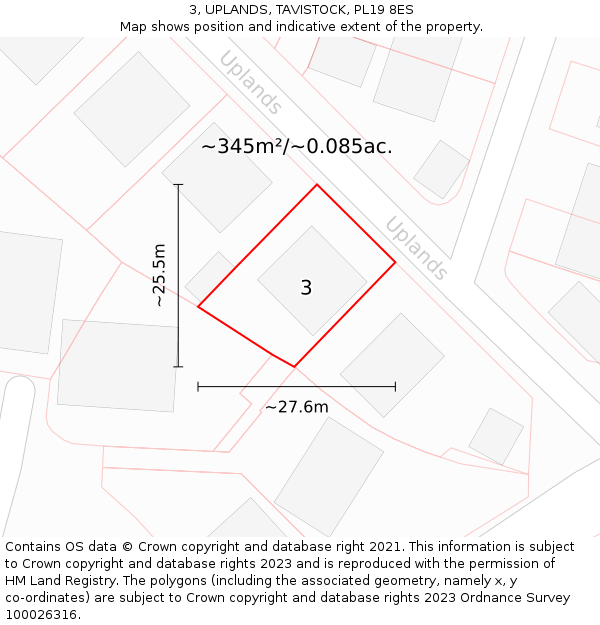 3, UPLANDS, TAVISTOCK, PL19 8ES: Plot and title map