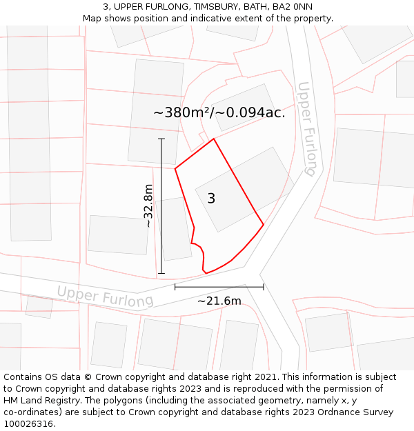3, UPPER FURLONG, TIMSBURY, BATH, BA2 0NN: Plot and title map