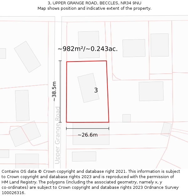 3, UPPER GRANGE ROAD, BECCLES, NR34 9NU: Plot and title map
