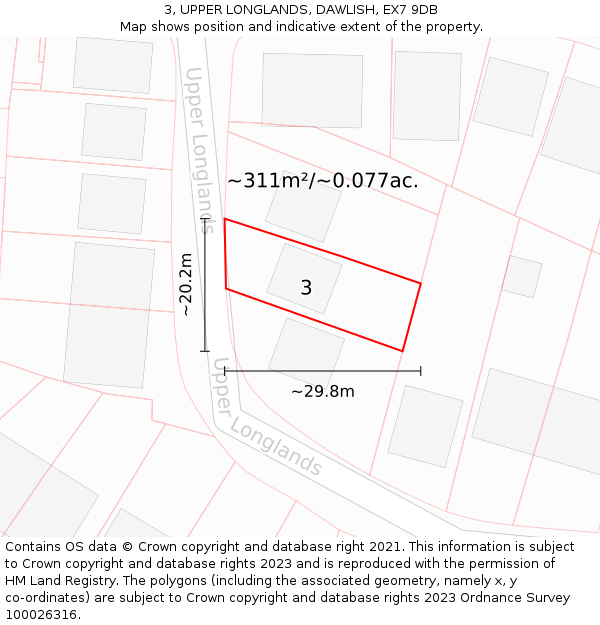3, UPPER LONGLANDS, DAWLISH, EX7 9DB: Plot and title map