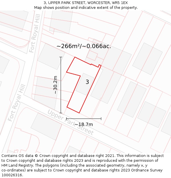 3, UPPER PARK STREET, WORCESTER, WR5 1EX: Plot and title map